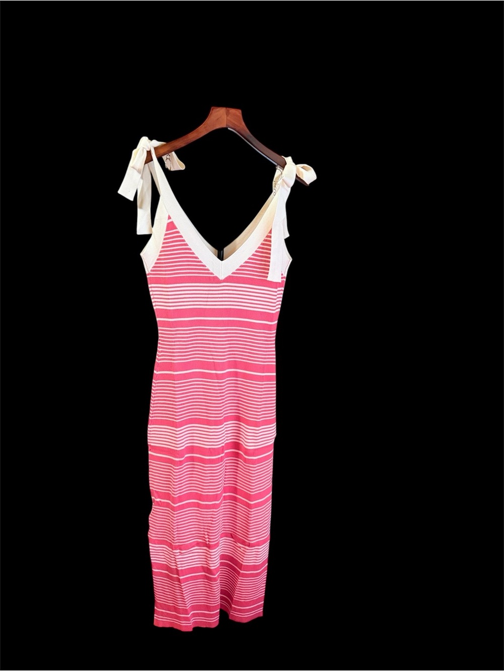 Amazon Pink and Cream Striped Tie-Shoulder Midi Dress